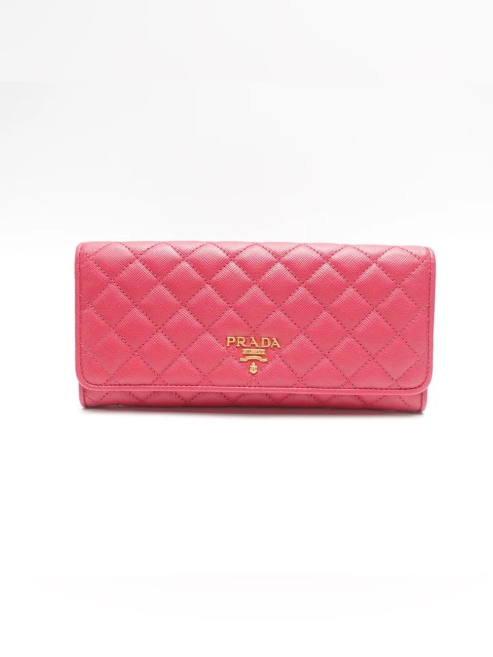Prada Pink Saffiano Quilted Leather Continental Wallet Gold Hardware
